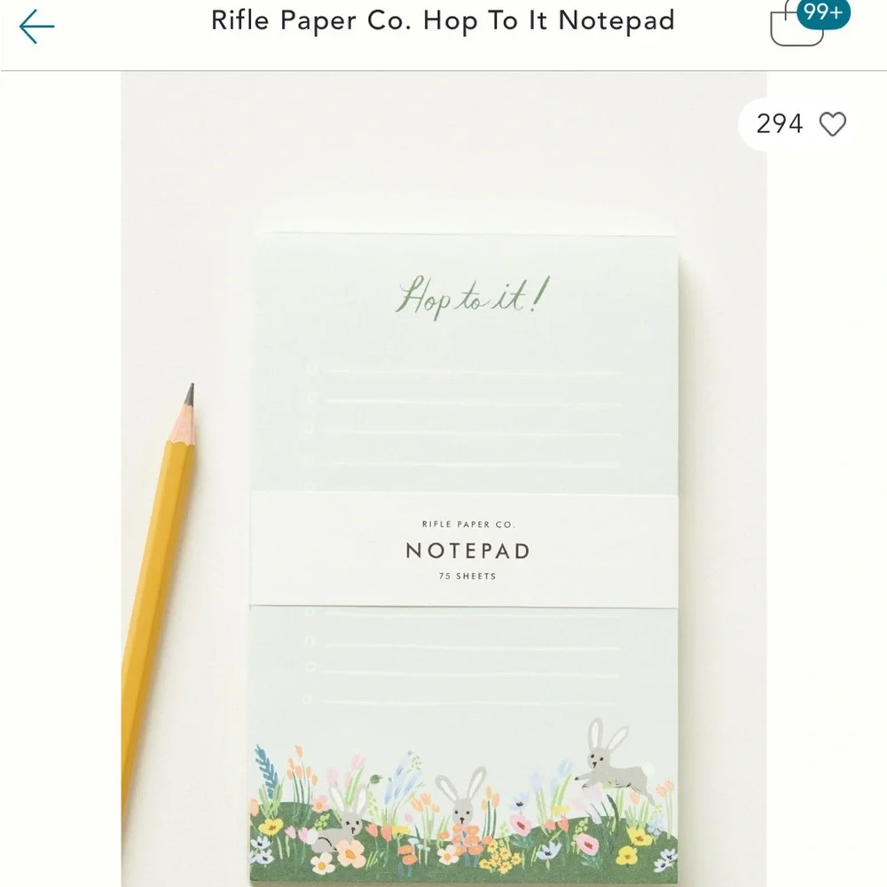 Rifle Paper Co. Notepad‎ with Bunnies and Florals - Green and Multicolor